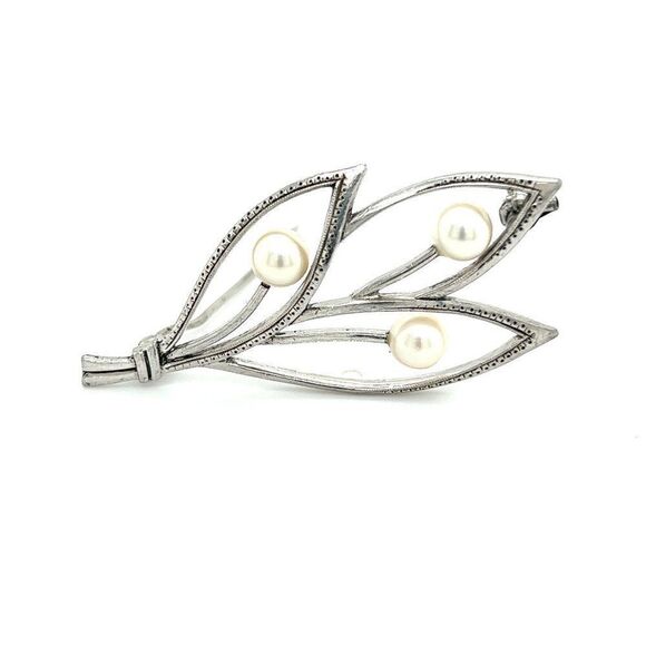 Mikimoto Estate Akoya Pearl Brooch Pin Sterling Silver 5.05 mm M279 - Picture 1 of 13
